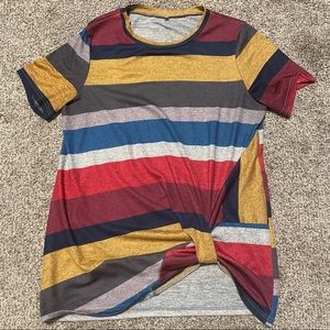 Crewneck color block shortsleeve shirt knot front